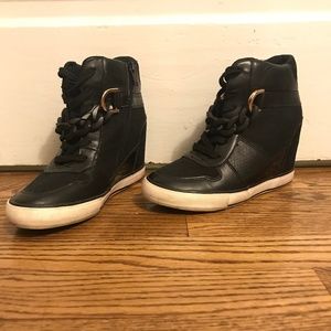 Aldo Black Wedged Sneakers with Accent Chain